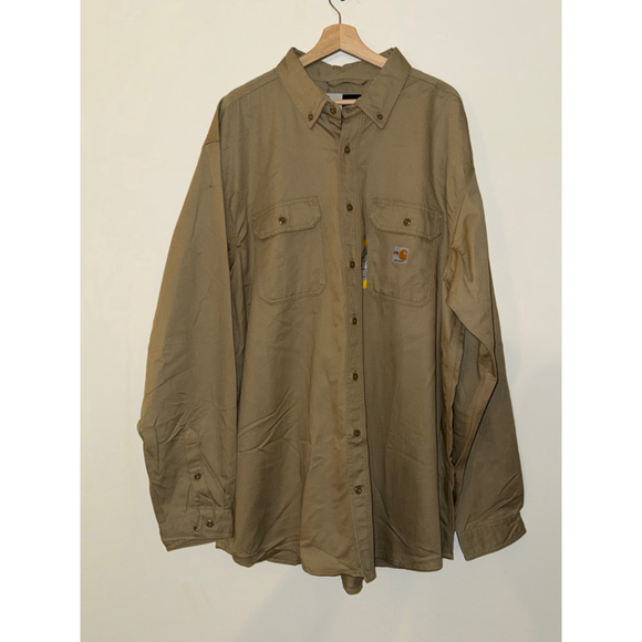Men's Carhartt Khaki Flame Resistant Tan Casual Button Down Shirt size 2XLT NWT - Picture 3 of 10